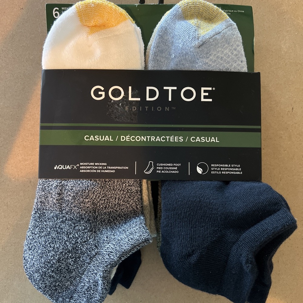 GoldToe Mens 6 Pair No Show Socks Cushion AquaFX Moisture Wicking Tab 6-12.5